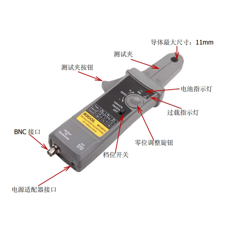 普源精電RIGOL示波器電流探頭RP1001C與示波器和萬用